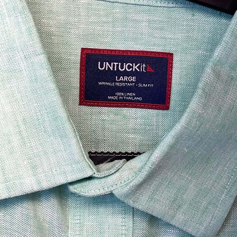 UNTUCKit Men's Large Slim Fit Long Sleeve 100% Linen Button-Up Shirt in Green - Picture 4 of 8